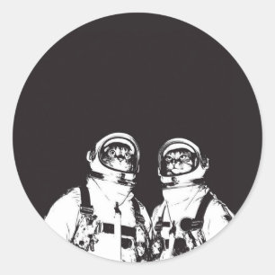 Astronaut cat black and white classic round sticker