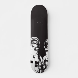 Astronaut cat black and white skateboard