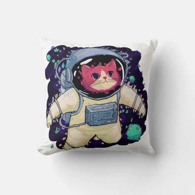 Astronaut Cat colourful Cushion (Front)
