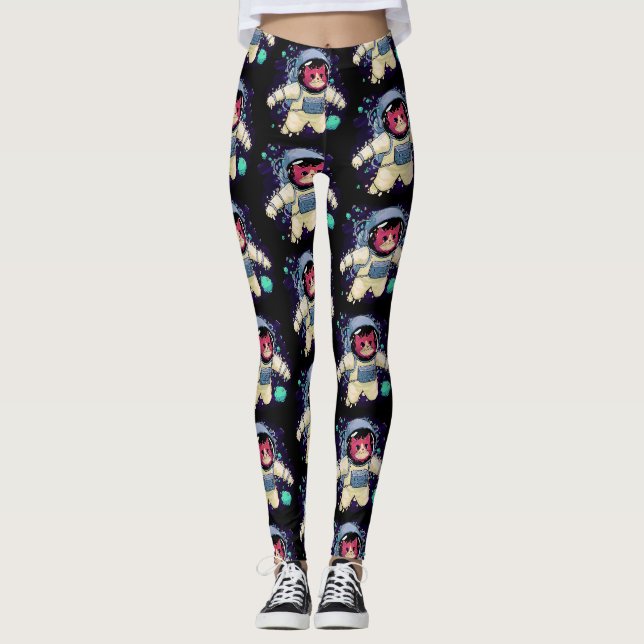 Astronaut Cat colourful Leggings (Front)