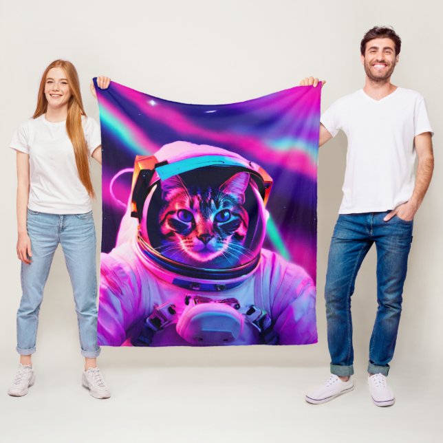 astronaut cat fleece blanket (In Situ)