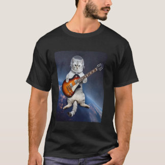 Astronaut Cat Floating in Space Playing Guitar Cat T-Shirt