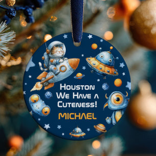 Astronaut Cat Funny Outer Space Baby Name& Photo  Ceramic Ornament