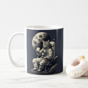 Astronaut Cat Having Cup of Coffee