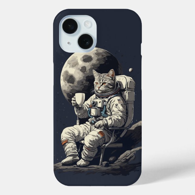 Astronaut Cat Having Cup of Coffee Case-Mate iPhone Case (Back)