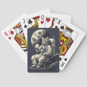 Astronaut Cat Having Cup of Coffee Playing Cards