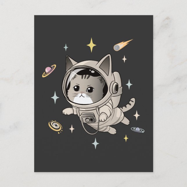 Astronaut Cat in Space Cute Cat Postcard (Front)