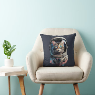 Astronaut Cat In Space Watercolor Art Cushion