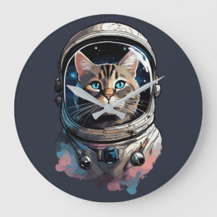 Astronaut Cat In Space Watercolor Art Large Clock