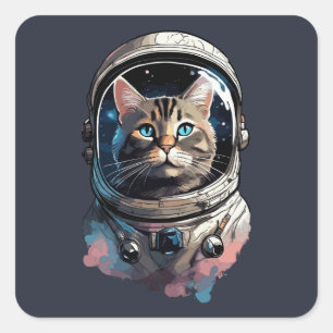 Astronaut Cat In Space Watercolor Art Square Sticker