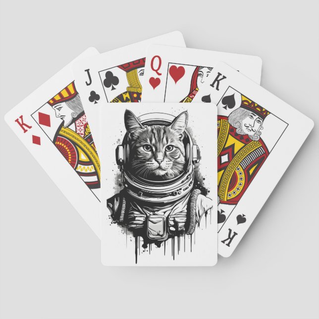 Astronaut Cat Ink Art Playing Cards (Back)