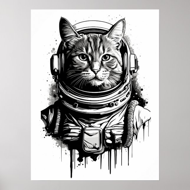 Astronaut Cat Ink Art Poster (Front)