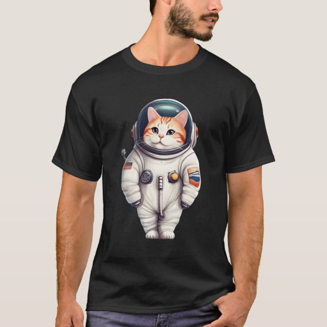 Astronaut Cat Kitten Us Flag Astronomy Space Scien T-Shirt (Front)
