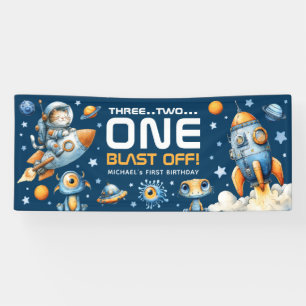 Astronaut Cat Outer Space Blast Off 1st Birthday Banner