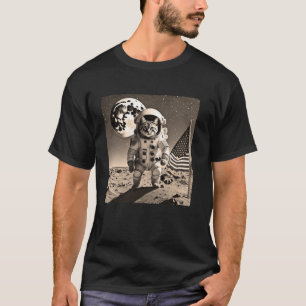 Astronaut Cat Planting US American Flag On Moon Ca T-Shirt