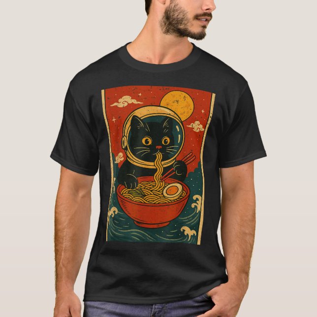 Astronaut Cat Ramen Japanese Graphic Tees Men Wome (Front)