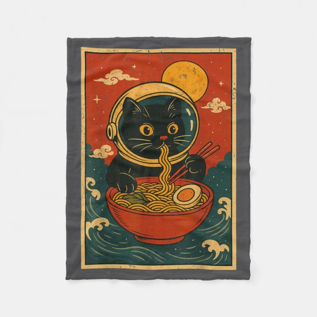 Astronaut Cat Ramen Japanese Graphic Tees Men Wome Fleece Blanket (Front)