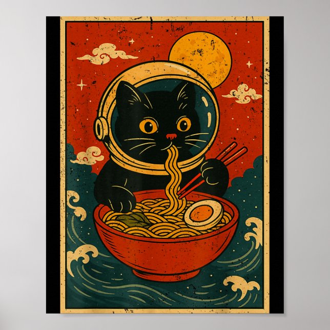 Astronaut Cat Ramen Japanese Graphic Tees Men Wome Poster (Front)