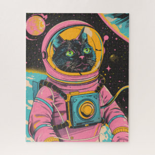 Astronaut Cat Retro Illustration Jigsaw Puzzle