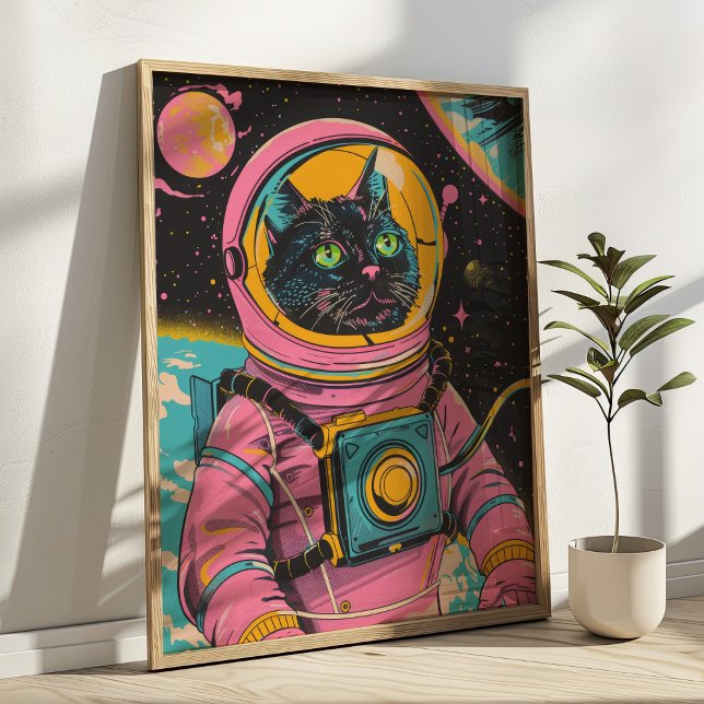 Astronaut Cat Retro Wall Art Print (Creator Uploaded)