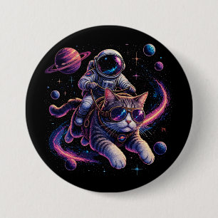 Astronaut cat riding through space 7.5 cm round badge