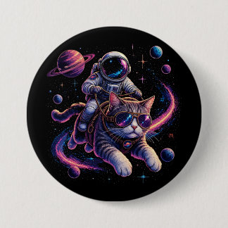 Astronaut cat riding through space 7.5 cm round badge