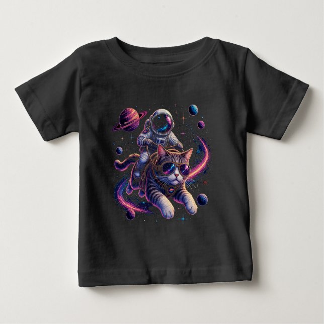 Astronaut cat riding through space baby T-Shirt (Front)