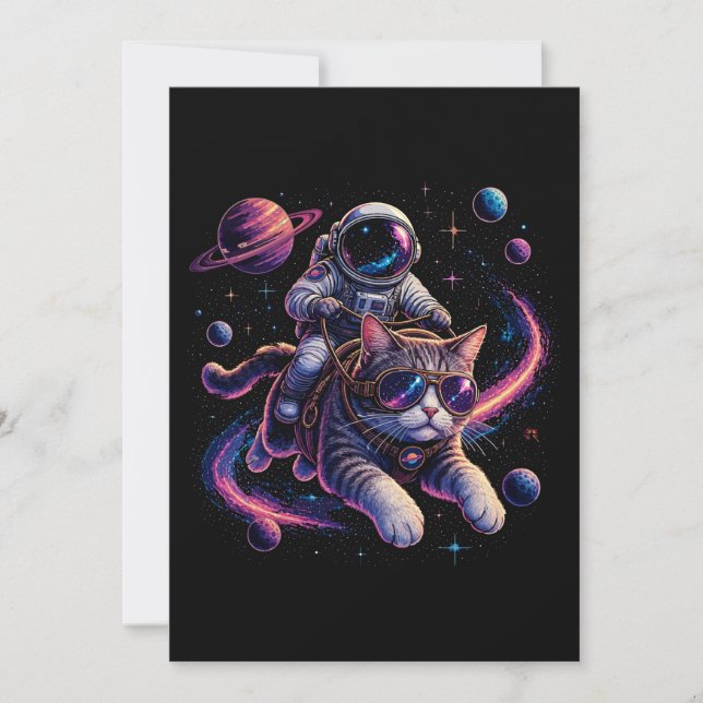 Astronaut cat riding through space invitation (Front)