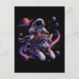 Astronaut cat riding through space postcard