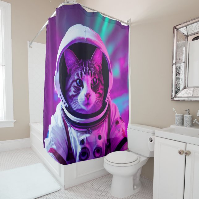astronaut cat shower curtain (In Situ)