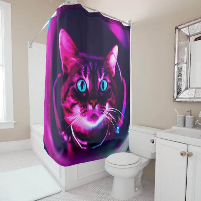astronaut cat shower curtain (In Situ)