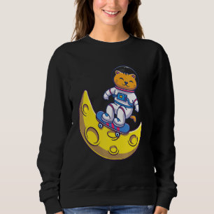 Astronaut Cat Skating On Galaxy Cat Skateboard On Sweatshirt