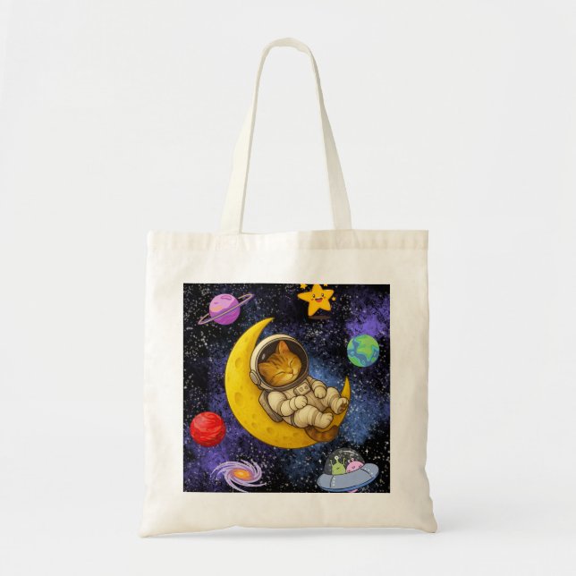 Astronaut Cat Sleeping on the Moon  Tote Bag (Front)