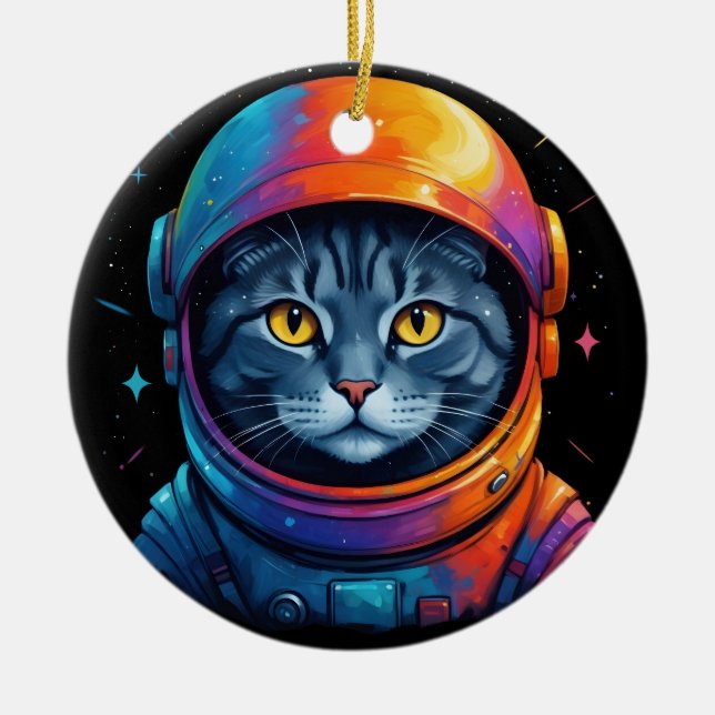 Astronaut Cat Space Funny Cat Lover Ceramic Ornament (Front)