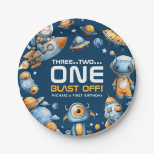 Astronaut Cat Space Rocket Blast Off 1st Birthday  Paper Plate