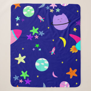 astronaut cat spaceship galaxy sherpa blanket