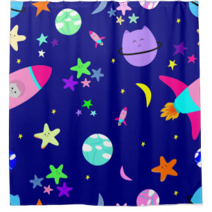 astronaut cat spaceship galaxy shower curtain