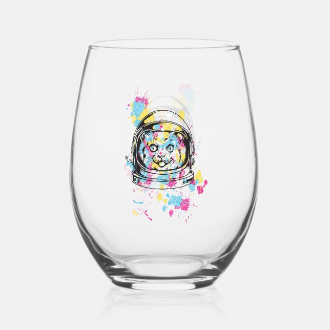 Astronaut Cat Stemless Wine Glass (Front)