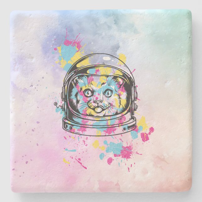 Astronaut Cat Stone Coaster (Front)