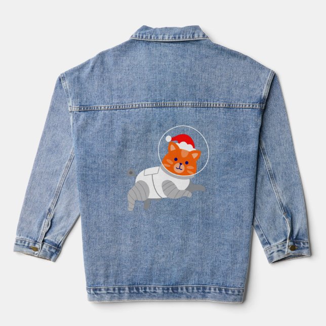 astronaut cat ugly christmas santa denim jacket (Back)