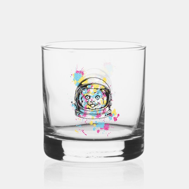Astronaut Cat Whiskey Glass (Front)