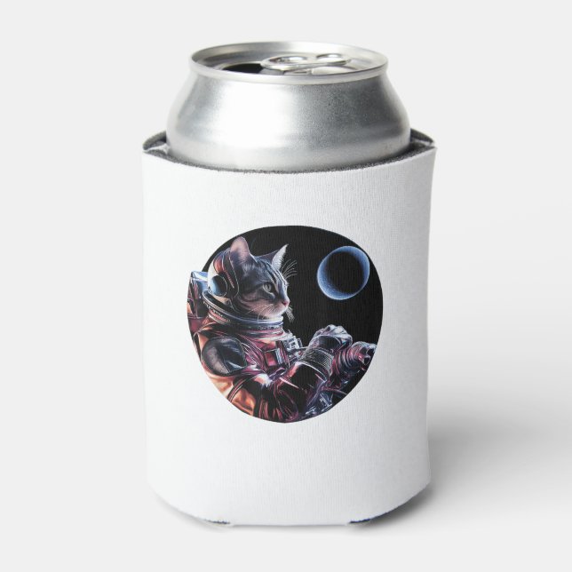 Astronaut Cat with Planet  Can Cooler (Can Front)