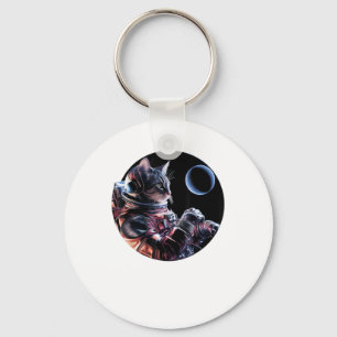 Astronaut Cat with Planet  Key Ring
