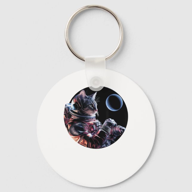 Astronaut Cat with Planet  Key Ring (Front)