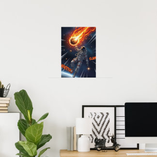 Astronaut Catches Meteor in Space Dreamy Cosmic Poster