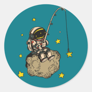Astronaut Catching Stars Design Classic Round Sticker