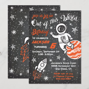 Astronaut Chalkboard Space Birthday Party Invites