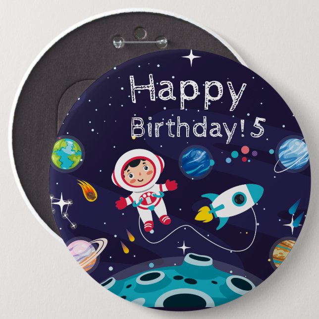   Astronaut child on the moon, monogrammed name 6 Cm Round Badge (Front & Back)