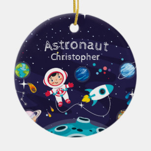  Astronaut child on the moon, monogrammed name Ceramic Ornament