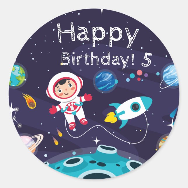 Astronaut child on the moon, monogrammed name classic round sticker (Front)